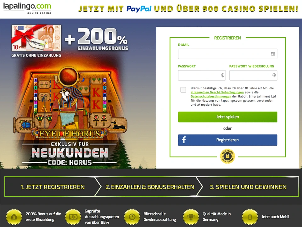 Startseite eines geprüften Anbieters mit Registrierungsformular
