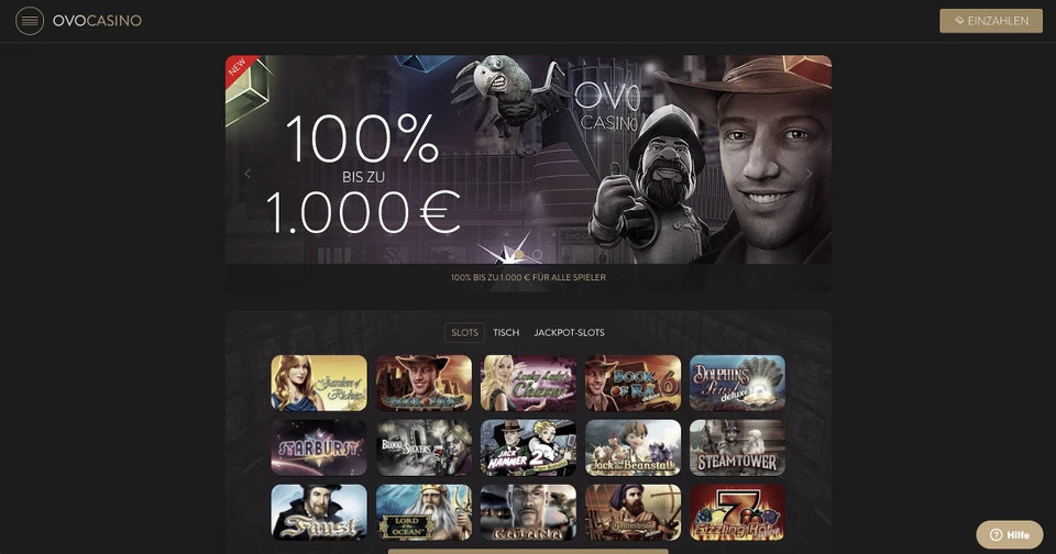 Startbildschirm des OVO Casinos, Screenshot 2017: der Novoline-Katalog war das Verkaufsargument und ist heute beim Hersteller selbst zu finden.