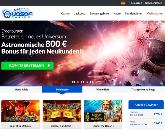 Startseite eines Anbieters mit Menüführung